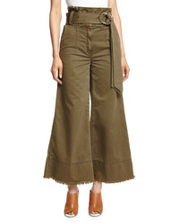 Cinq à Sept Cinq A Sept Serge Belted Wide Leg Cropped Trousers Olive