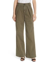 Frame Pleated Wide Leg Twill Trousers