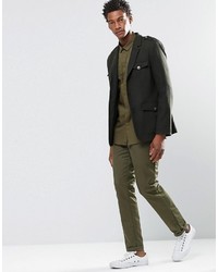 Asos Brand Blazer With Military Styling In Khaki