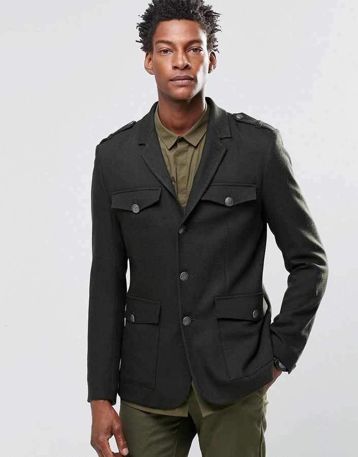 Asos Brand Blazer With Military Styling In Khaki, $98 | Asos | Lookastic