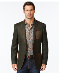 Tallia Vintage Olive And Brown Slim  Fit Two Button Blazer