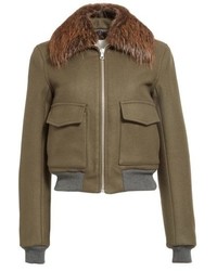 ADAM by Adam Lippes Adam Lippes Wool Blend Twill Bomber Jacket With Removable Genuine Beaver Fur Collar