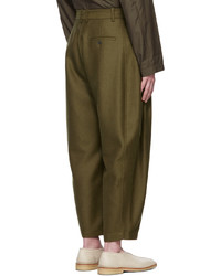 Hed Mayner Khaki Wool 8 Pleat Trousers