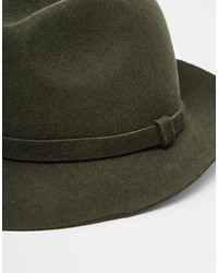 Asos Brand Fedora Hat In Khaki Felt