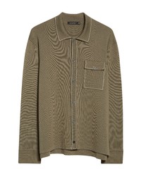 Zegna Long Sleeve Polo In Mid Green Solid At Nordstrom