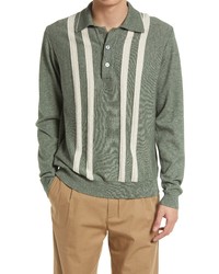 Wood Wood Cooper Stripe Merino Wool Polo Sweater In Light Green At Nordstrom