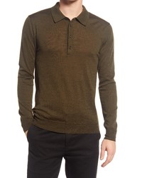 Billy Reid Merino Wool Long Sleeve Polo Shirt