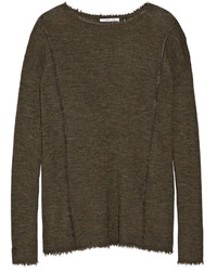 Helmut Lang Frayed Pointelle Trimmed Wool Sweater Dark Green