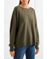Current/Elliott The Destroyed Wool And Cashmere Sweater Green