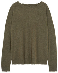 Current/Elliott The Destroyed Wool And Cashmere Sweater Green