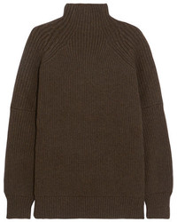 Victoria Beckham Ribbed Wool Turtleneck Sweater Green