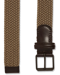 Andersons Andersons 3cm Khaki Leather Trimmed Woven Elastic Belt