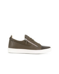 Olive Woven Leather Low Top Sneakers