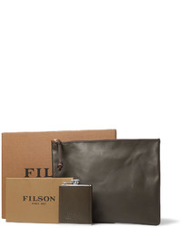 Filson Leather Bound Hip Flask And Pouch Set