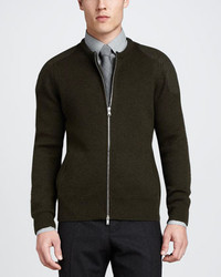 Vince Zip Sweater With Shoulder Patches Green