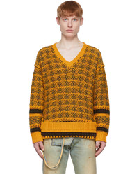 Orange Argyle V-neck Sweater