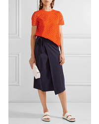 Tory Burch Hermosa Broderie Anglaise And Cotton Jersey Top Bright Orange