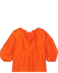 Apiece Apart Tan Tan Pintucked Silk Satin Blouse Orange