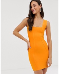 Luxury Rhinestone Square Neck Printed Bandage Mini Dress - Burnt Orange -  ShopperBoard