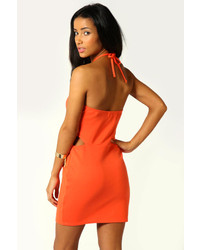 Boohoo Sophie Cut Out Waist Tie Neck Bodycon Dress