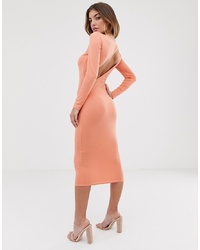 ASOS DESIGN Going Out Long Sleeve Backless Bodycon Midi Dress