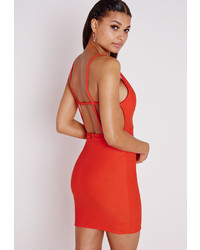 Missguided Crepe Extreme Plunge Strappy Bodycon Dress Orange