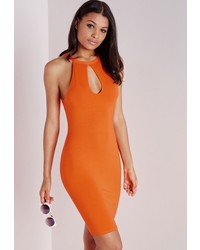 Missguided Cut Out Keyhole Bodycon Dress Orange
