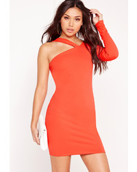Missguided One Shoulder Strappy Mini Dress Orange