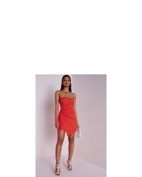 Missguided Strapless Asymmetric Bodycon Dress Orange