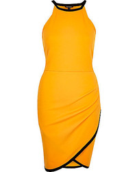 River Island Orange Asymmetric Wrap Bodycon Mini Dress