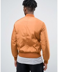 Asos Bomber Jacket In Orange With Ma1 Pocket And Contrast Lining