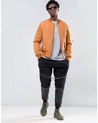 Asos Bomber Jacket In Orange With Ma1 Pocket And Contrast Lining