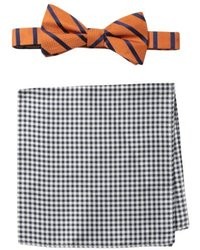 Tommy Hilfiger Stripe Bow Tie And Gingham Pocket Square Set
