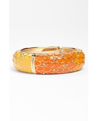 Sequin Wide Hinged Bangle Bracelet Orange Multi Clear Gold