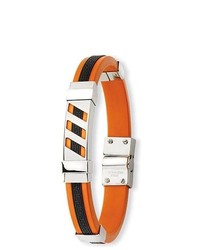 VistaBella Greek Key Orange Black Rubber Stainless Steel Bracelet