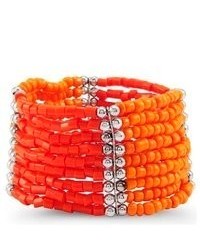 VistaBella Orange Silver Tone Beads Wide Stretch Bracelet