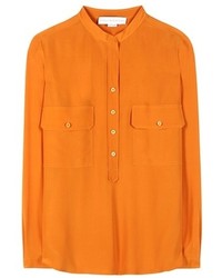 Women's Orange Button Down Blouse, Green Lace Pencil Skirt, Orange ...