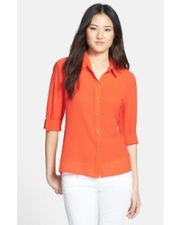 KUT from the Kloth Roll Sleeve Blouse Orange X Large