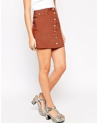 Asos Collection Denim Dolly A Line Button Through Mini Skirt In Rust