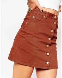 Asos Collection Denim Dolly A Line Button Through Mini Skirt In Rust