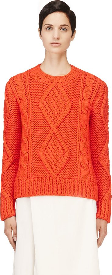 Maison Martin Margiela Mm6 Orange Cable Knit Gauge 3 Sweater, $795