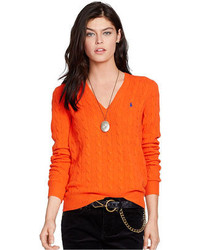 Polo Ralph Lauren V Neck Cable Knit Wool Cashmere Sweater