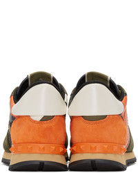 Valentino Green And Orange Garavani Camo Rockrunner Sneakers