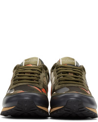 Valentino Green And Orange Garavani Camo Rockrunner Sneakers