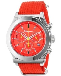 Salvatore Ferragamo Ff3040013 1898 Stainless Steel Watch With Interchangeable Orange And Yellow Canvas Straps