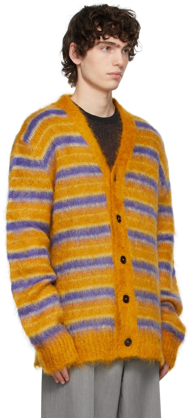 Marni Yellow Purple Mohair V Neck Cardigan, $990 | SSENSE | Lookastic