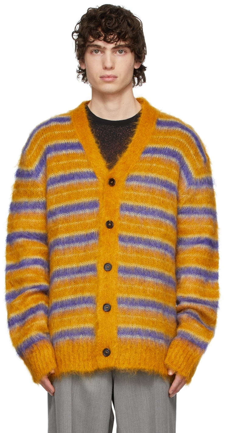 Marni Yellow Purple Mohair V Neck Cardigan, $990 | SSENSE | Lookastic