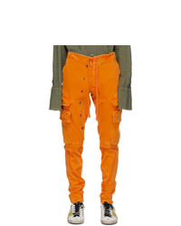 Greg Lauren Orange Denim Stretch Cargo Pants