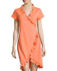 Neon Buddha Ruffle Jersey Wrap Dress Orange