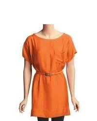 Specially made Belted Woven Dress Short Sleeve Orange